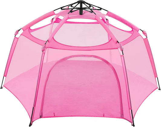 Alvantor Pop Up Playpen- 7'x7'x44”Baby Playpen Large Kids Play Tent Portable and Foldable Playpen Indoor/Outdoor Play Yard with Protective Mesh, UV SPF 50+ Sunshade, and Soft Foam Floor, Pink