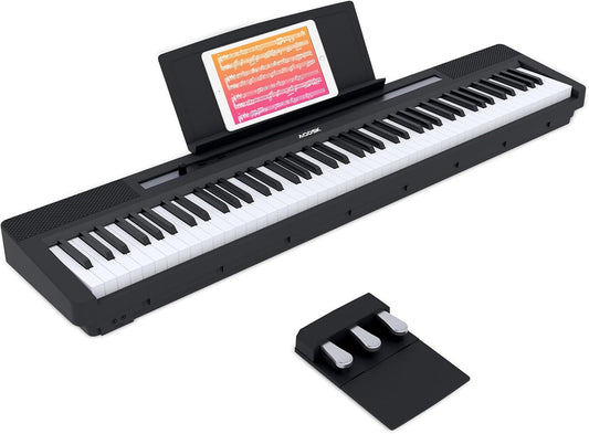 AODSK 88 Key Weighted Action Digital Piano,Grade Hammer Action Keyboard for Beginner Adults Beginner Digital Piano Black (Three-pedal)