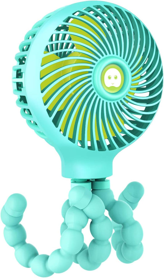 TRELC Mini Stroller Fan, 19H Ultra-long Battery Life, Personal Handheld Clip on Portable Rechargeable Fan with Flexible Tripod, Gift for Children Baby Office Room Car Travel BBQ Gym (Mint Green)