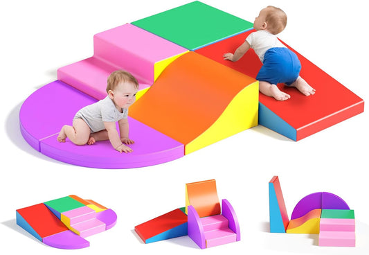 Lischwert Foam Climbing Blocks for Toddlers, Baby Climbing Blocks Soft Play Climbing for Toddlers with Foldable Block and Tunnel Indoor Climbing Toys for Toddler 1-3, 6 Pieces