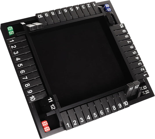 GSE Games & Sports Expert 1-4 Player Wooden Shut The Box Board Game with 8 Dice. 4-Way 12 Numbers Shut The Box Dice Set of Popular English Pub Board Game - Black