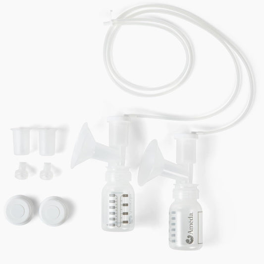 Ameda HygieniKit Universal Milk Collection System | Hands Free Breast Pump Accessories | (New & Improved) | Breastfeeding Supplies | Pumping Essentials | Flanges, Bottles, Valves, Diaphragms & Tubing