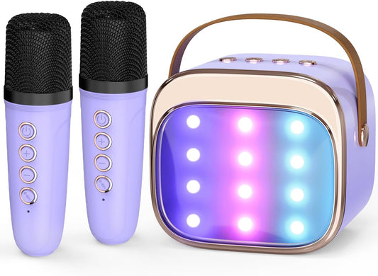 FLUESTON Mini Karaoke Machine for Kids Adults, Portable Bluetooth Speaker with 2 Wireless Microphones, Birthday Kids Gifts Toys for Girls Ages 3, 4, 5, 6, 7, 8, 9,10,11,12+ Years Old
