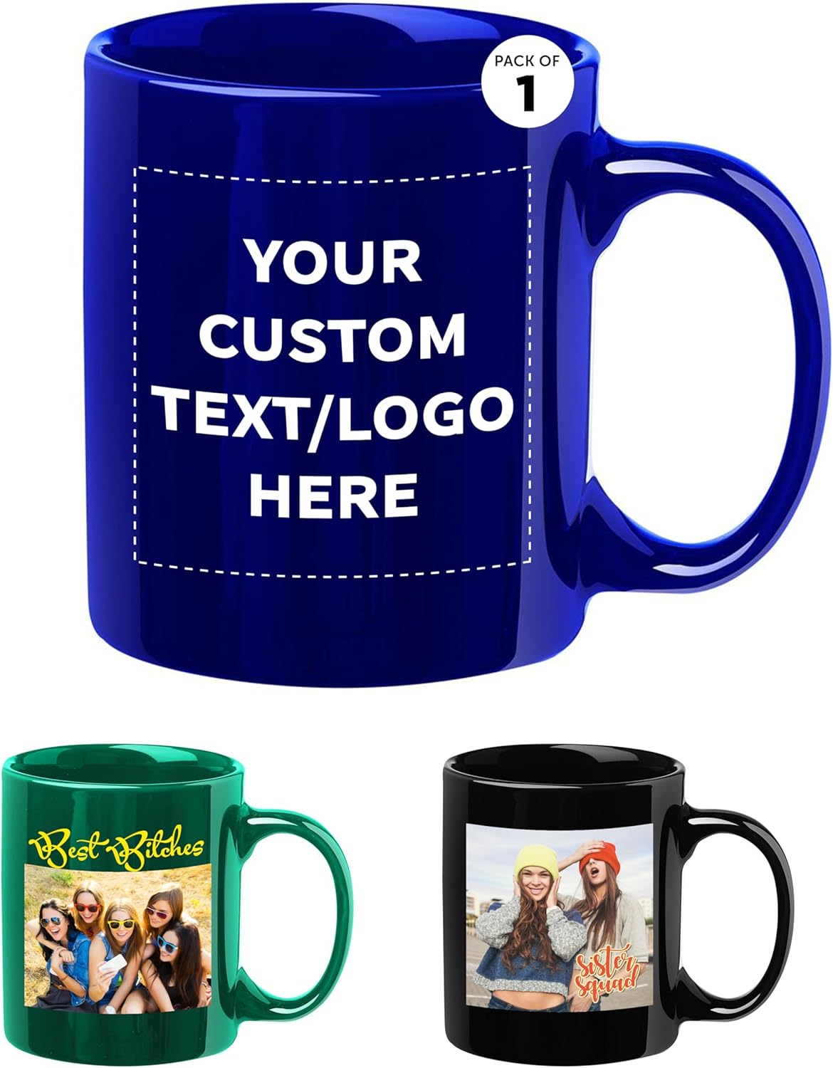 Custom Ceramic Coffee Mugs 11 oz. Set of 1, Personalized Bulk Pack - Coffee cup set, Iced coffee cup, Gaming mug - Royal Blue