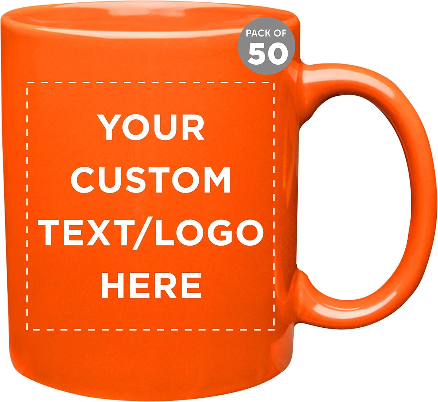 Custom Ceramic Coffee Mugs 11 oz. Set of 50, Personalized Bulk Pack - Coffee cup set, Iced coffee cup, Gaming mug - Orange