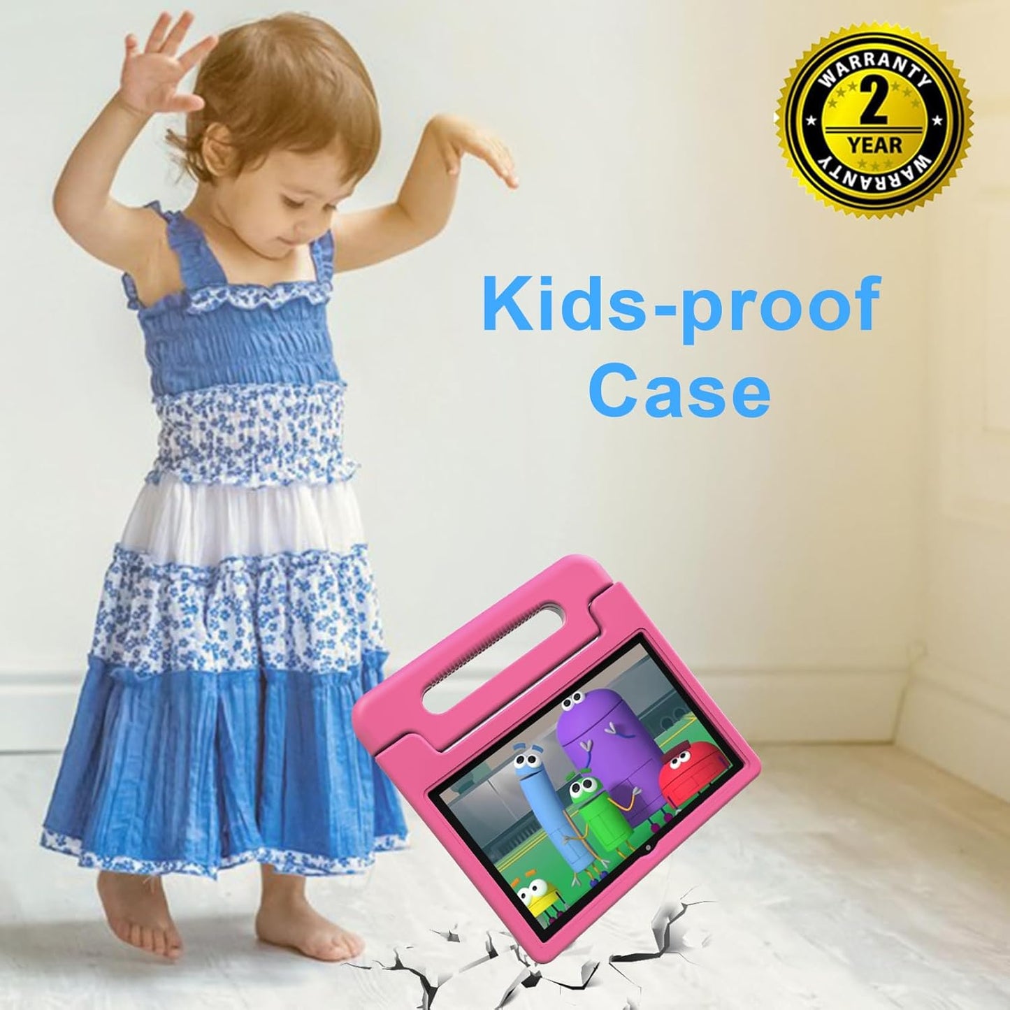 Tablet for Kids, 10 Inch Kids Tablet Android, 64GB, Octa-Core, WiFi 6, Big Battery, Google Kids Space, Parental Control 1280 * 800 HD Display Pink