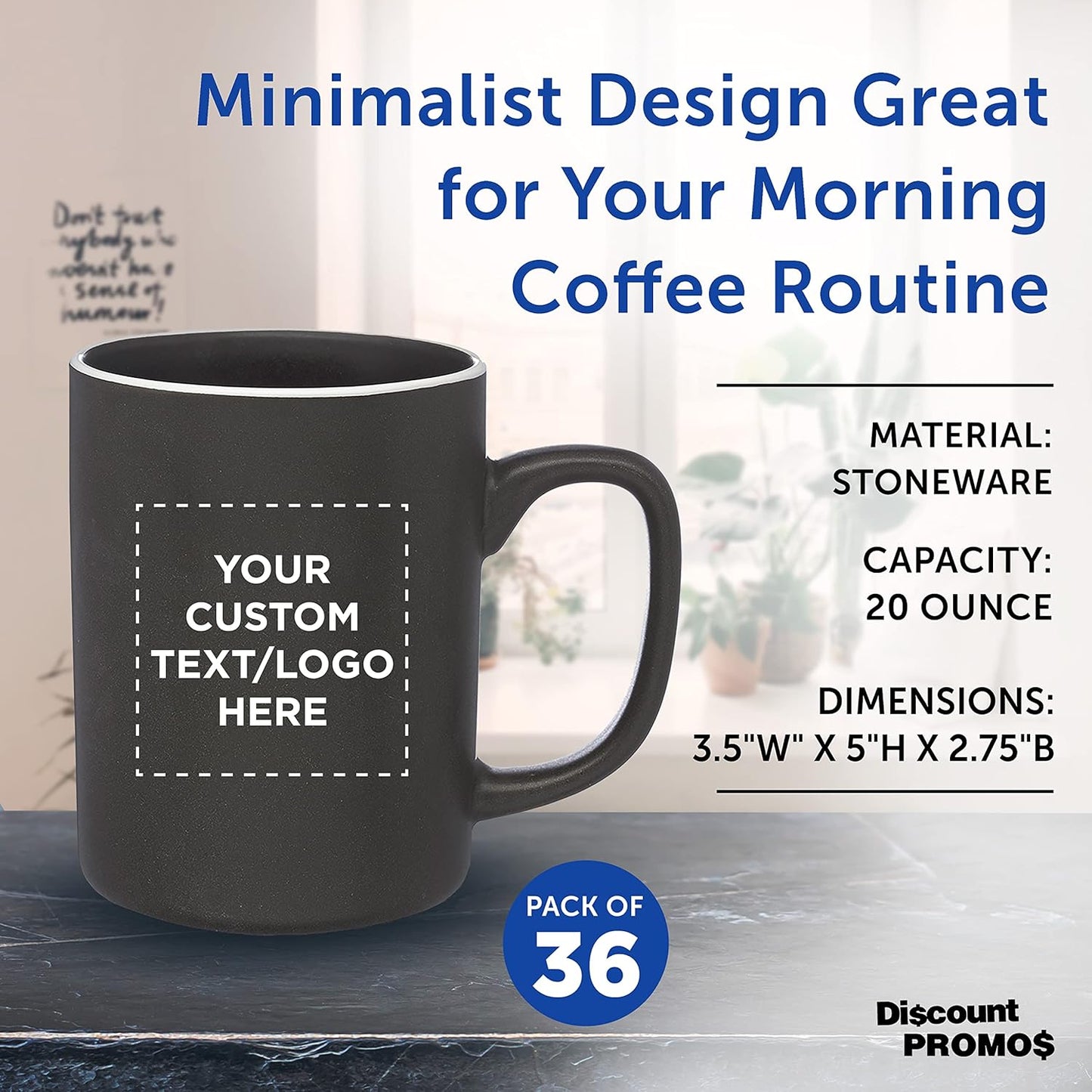 Custom El Grande Matte Ceramic Mugs 20 oz. Set of 36, Personalized Bulk Pack - Perfect for Tea, Espresso, Cappuccino, Hot Cocoa - Charcoal