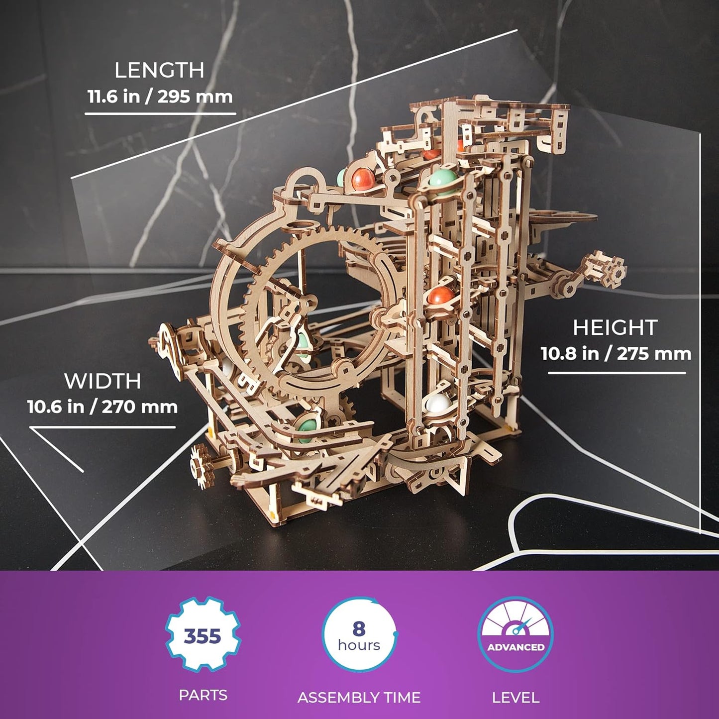 UGEARS Wooden Marble Run Stepped Hoist - Mechanical 3D Wooden Puzzles For Adults Kit, Fun DIY Model Kit Crafts for Adults - Unique Gift 3d Puzzle For Adults Marble Game for Hobby Enthusiasts - 355 Pcs