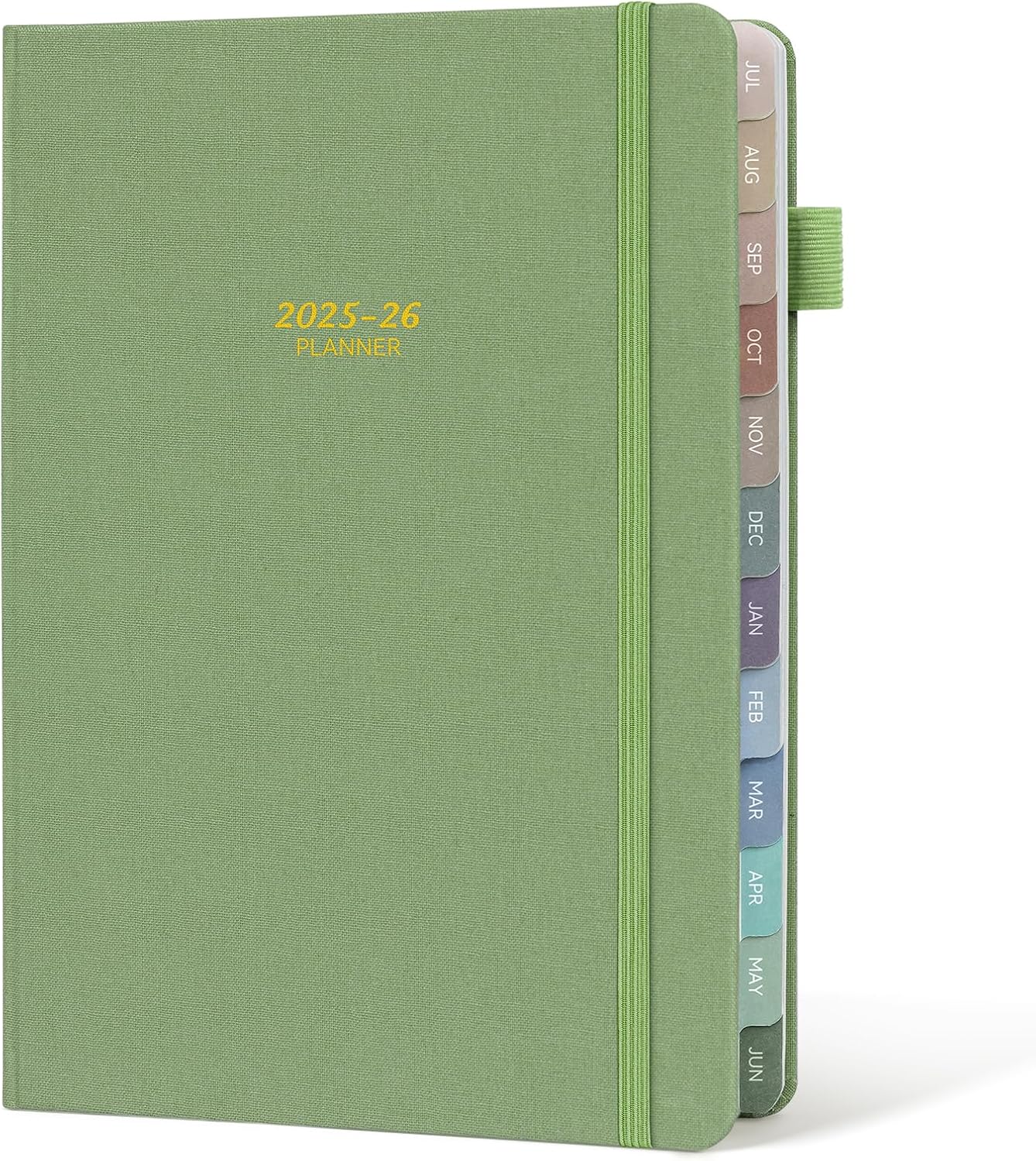 Getink 2025-2026 Linen cover Planner Weekly & Monthly Daily Agenda Book,2025-2026 To Do List Notebook with Colorful Monthly Tabs, Inner Pocket, Elastic Closure (Green,5.5 * 8.5)
