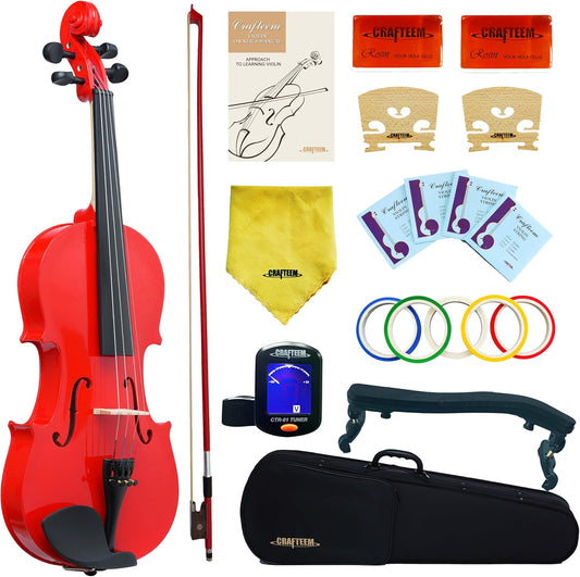 1/2 Fiddle Red Colored Premium Violin Outfit for Beginners Adults Kids With 5 Color Fingering Tape- Handcrafted Student Beginner Violin.