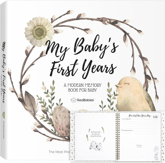 First 5 Years Baby Memory Book Girl, Boy - 90 Pages Hardcover First Year Milestone Keepsake Book, Newborn Scrapbook for New Parents, Minimalist Photo Album Journal, Gift for Baby Shower (WonderLand)