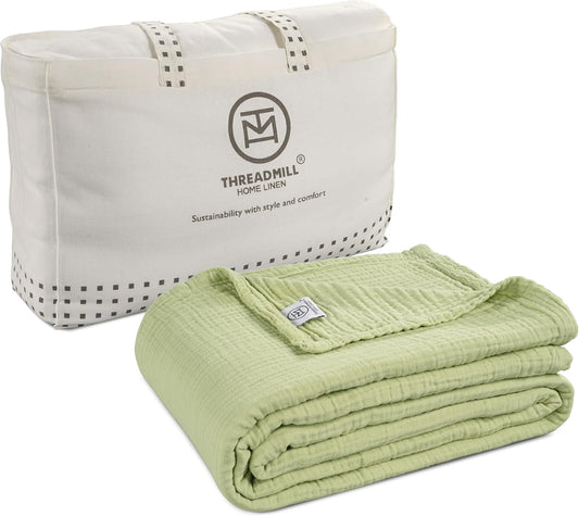Threadmill Muslin Queen Blankets | Soft, Cozy and Breathable Muslin Throw for Bed | 4-Layer Gauze Blanket for All Seasons | Lightweight Blanket Fits Full Size Bed | Sage Green