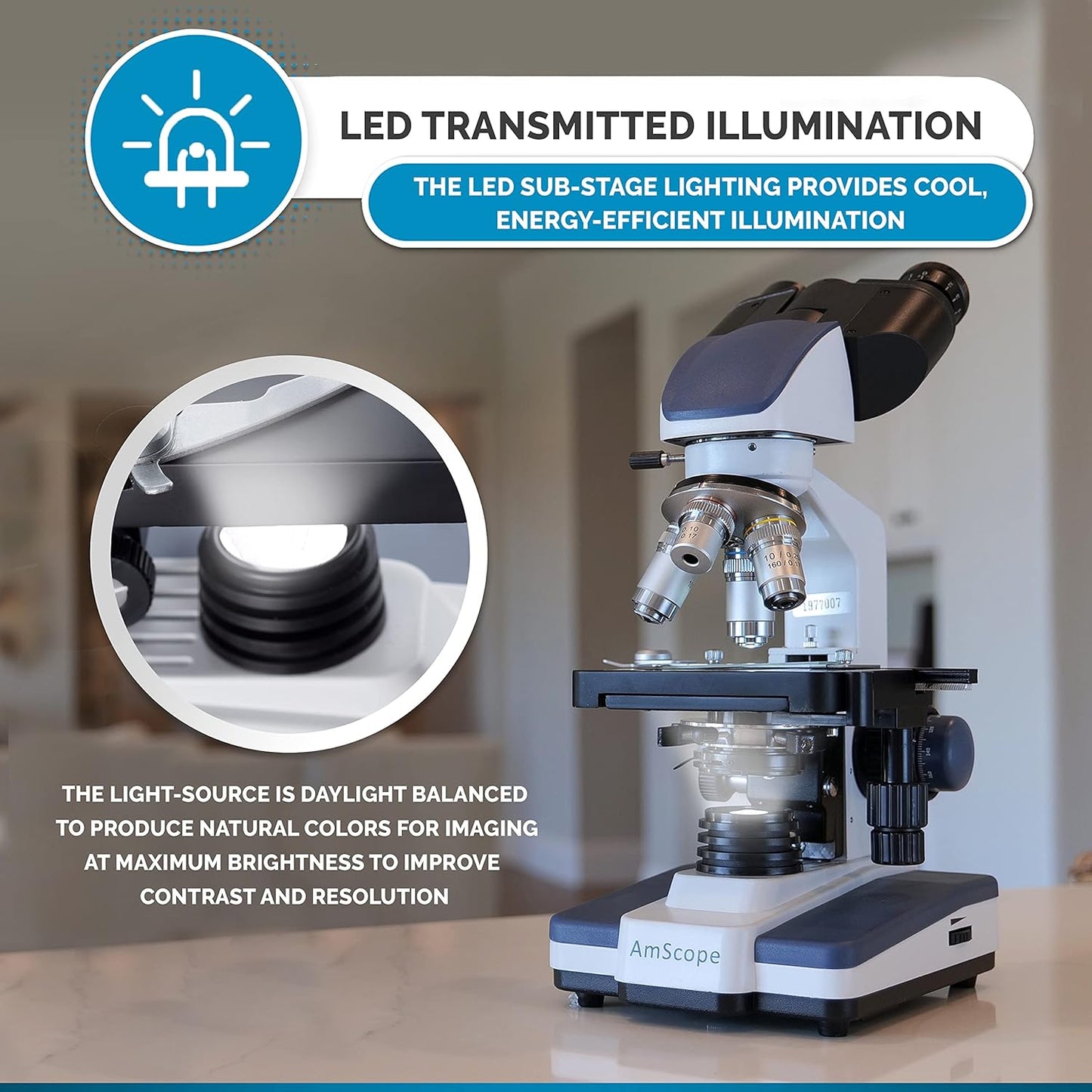 AmScope B120C-BK-BS 40X-2500X LED Lab Binocular Compound Microscope with Double Layer Mechanical Stage + Book + 100 Coverslips & 50 Blank Slides