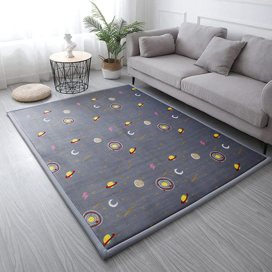 Loartee Coral Velvet Area Rug - 1" Thick Memory Foam Baby Play Mat, Washable Toddler Carpet, Home Decor for Living Room, Nursery, Kids Bedroom, Astral Gray, 4'11"x6'7"