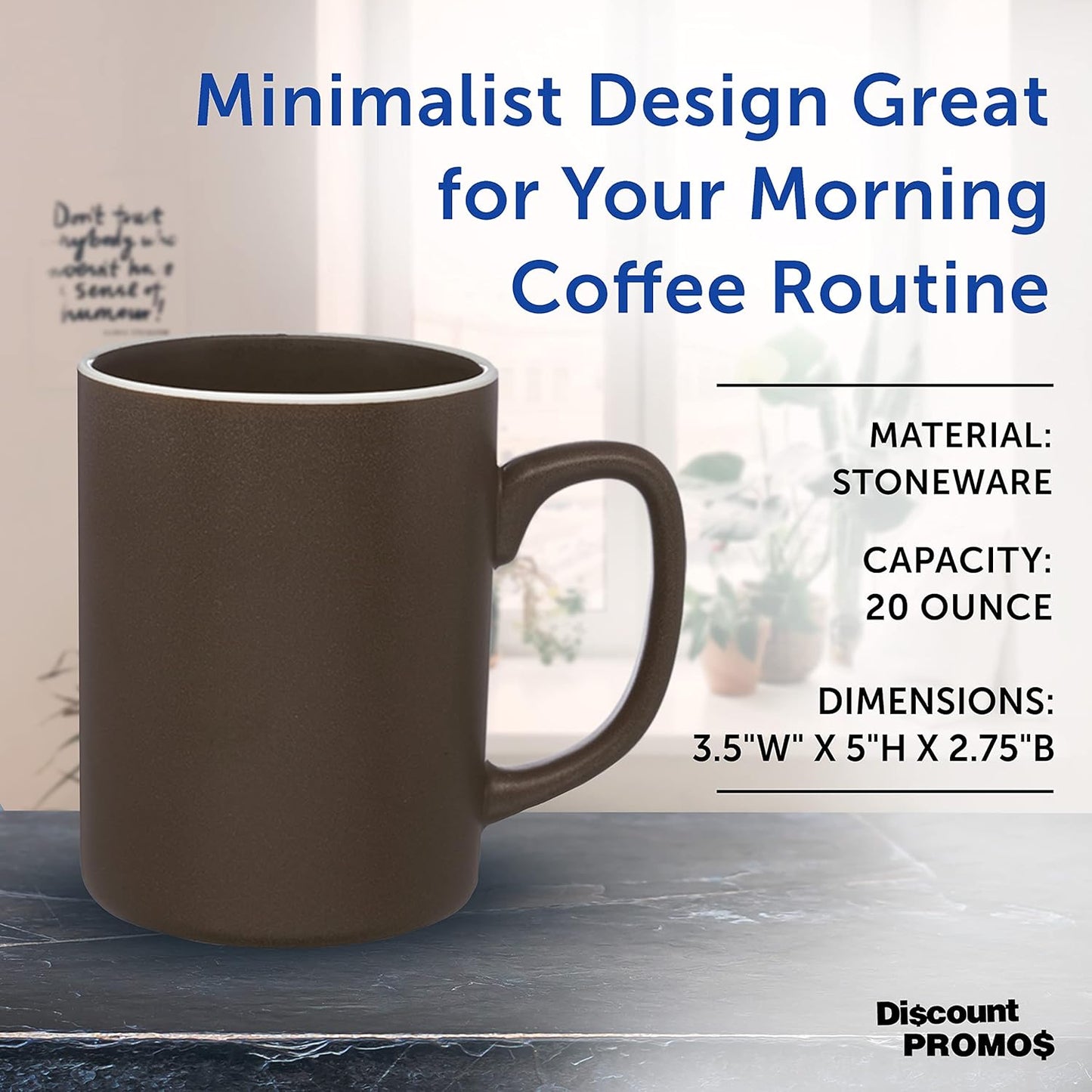 DISCOUNT PROMOS El Grande Matte Ceramic Mugs 20 oz. Set of 12, Bulk Pack - Perfect for Tea, Espresso, Cappuccino, Hot Cocoa - Dark Brown