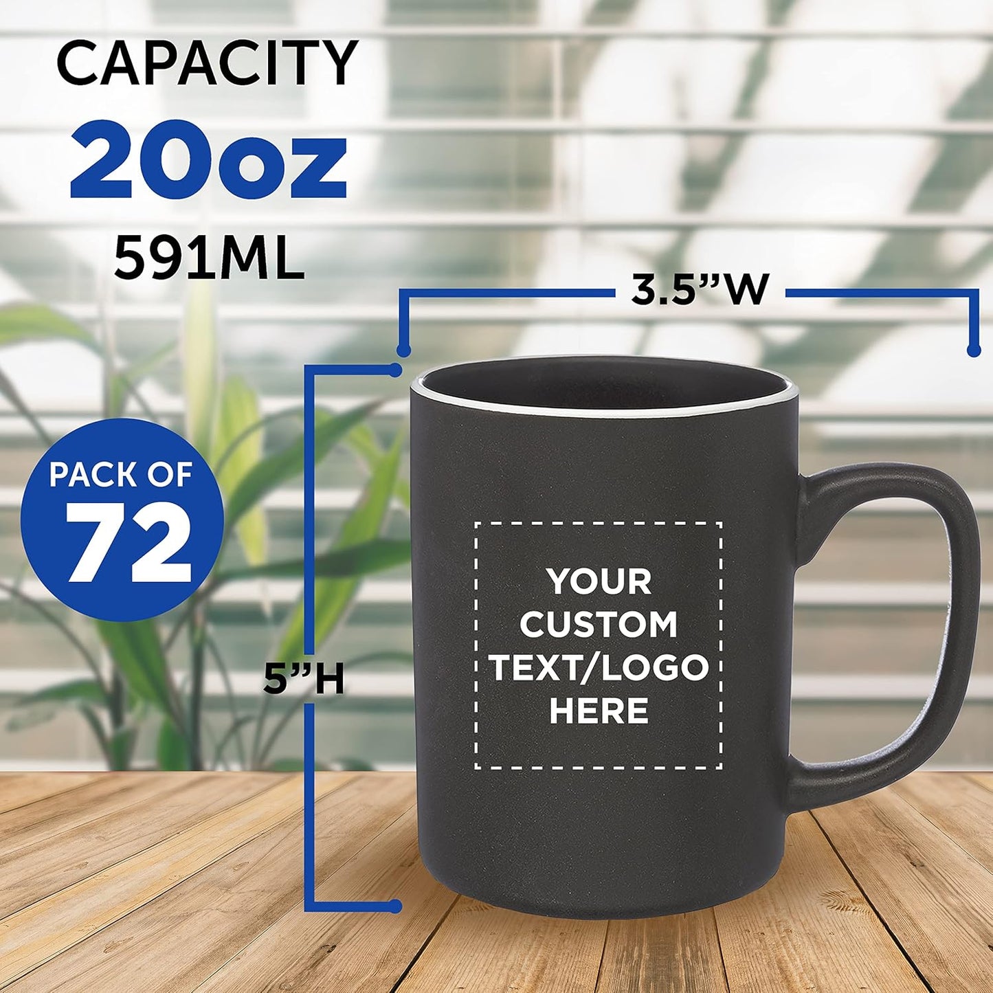 Custom El Grande Matte Ceramic Mugs 20 oz. Set of 72, Personalized Bulk Pack - Perfect for Tea, Espresso, Cappuccino, Hot Cocoa - Charcoal